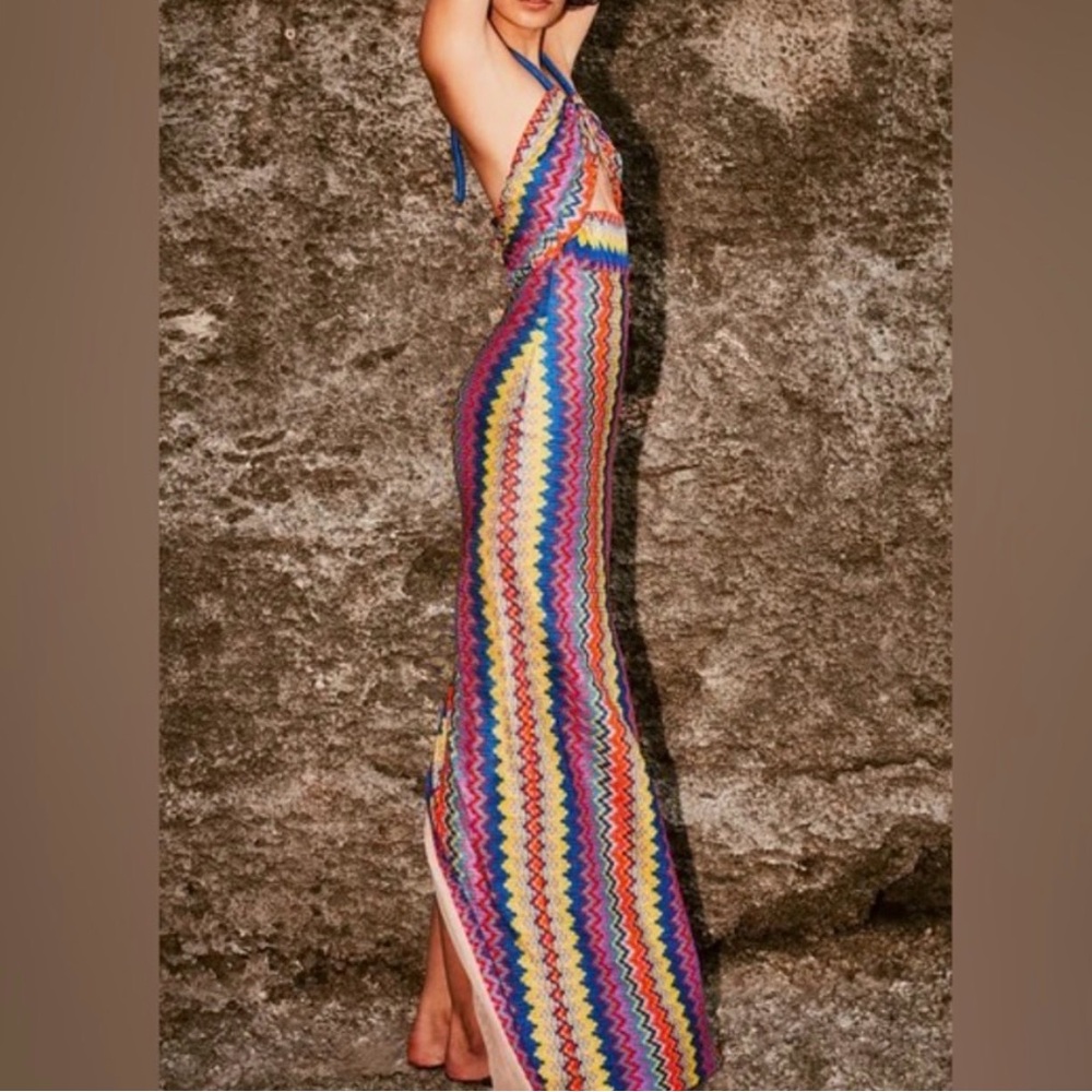 Alexis Vedette Sunrise Knit Multicolor Zigzag Maxi Dress